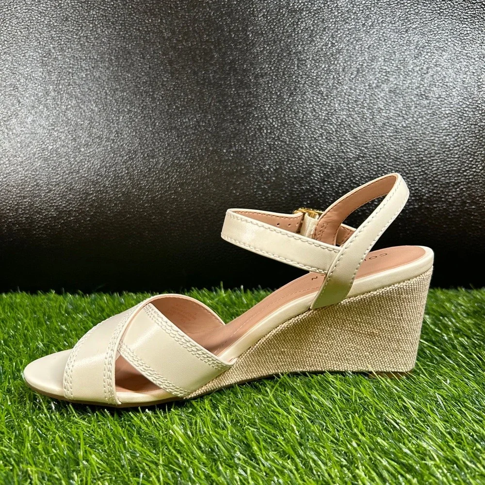 Cole Haan Grand 360 Wedge Sandals Womens size 7 Cream Leather Strappy New